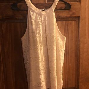 High neckline White lace tank top